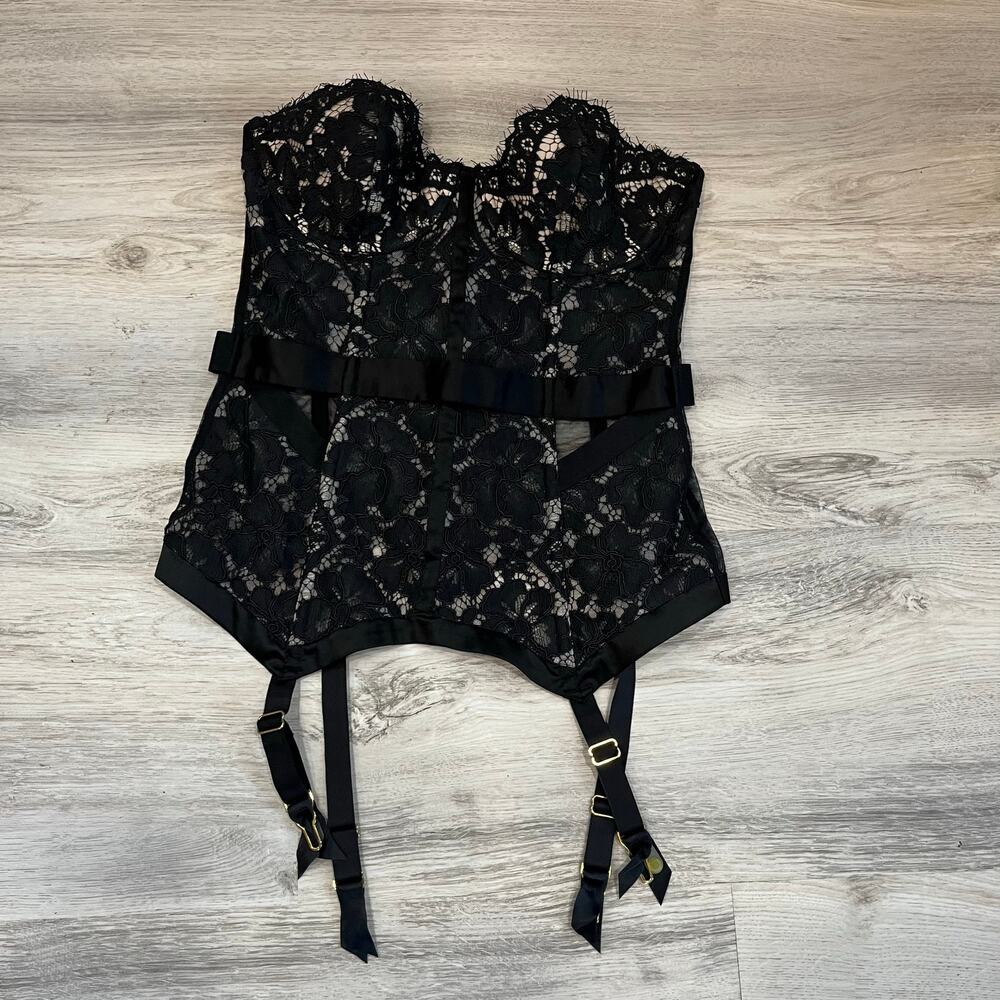 Victorias Secret Black Lace Corset Strapless Garter Suspenders 34C Sexy Lingerie
